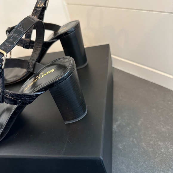 YSL Cassandra Blocked Heel Sandals Crocodile Embossed Leather 75 - Picture 6 of 8